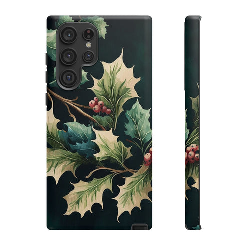 Dark Green Festive Holly in Watercolor - Impact Resistant Phone Case Samsung Galaxy S22 Ultra Matte